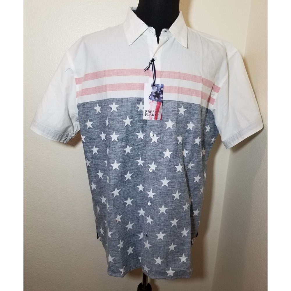Free Planet Mens 3X Red White Blue American Flag Short Sleeve Patriotic Shirt